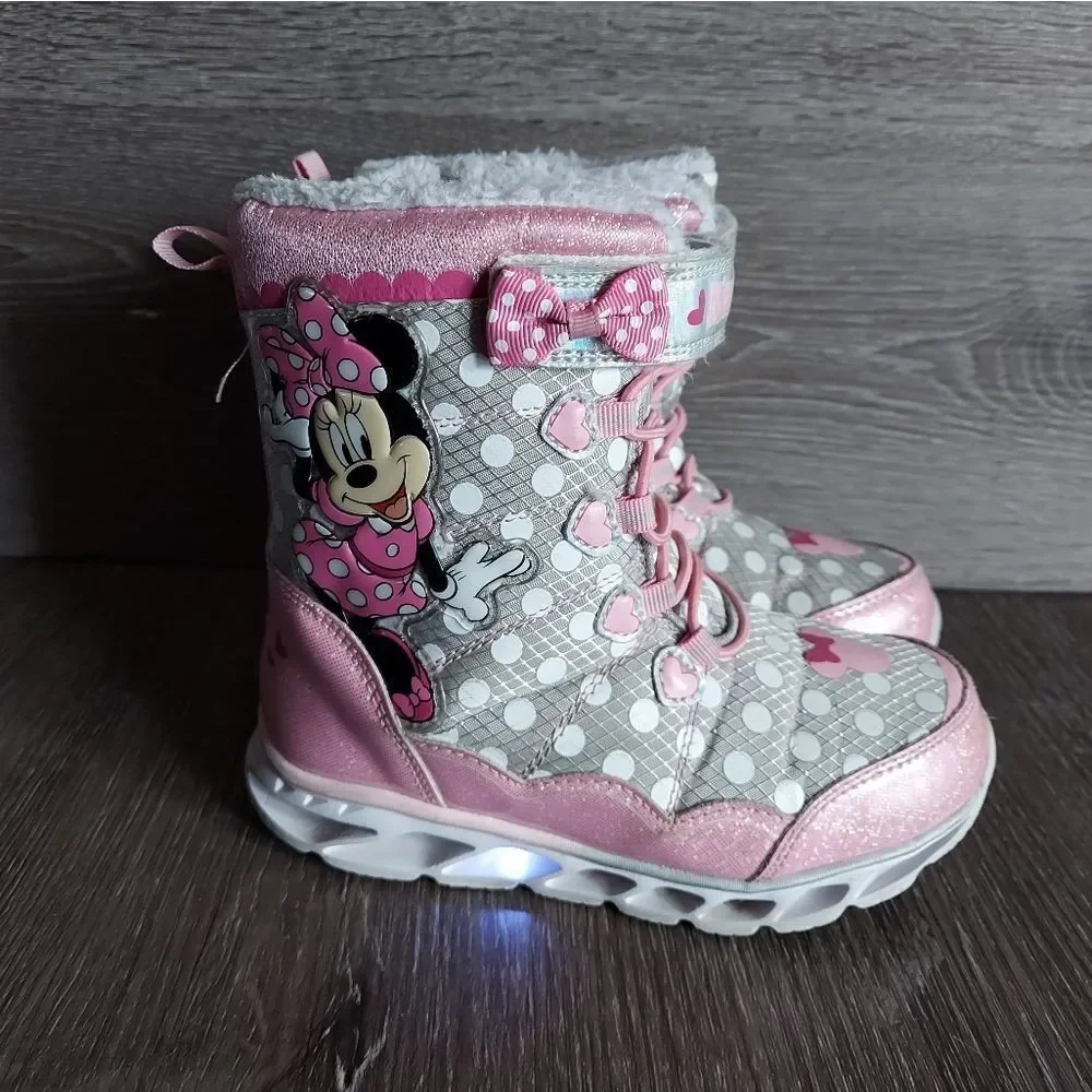 Disney Junior Minnie Mouse Toddler Girl Light Up Winter Snow Boots Size 12